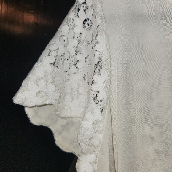 NWT HEATHER Silk Blouse, Open Back, Floral Lace, Revolve, Scalloped, Draped Sz L - Picture 4 of 12